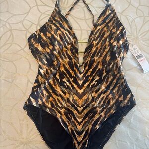 NWT Carmen Marc Valvo animal print one piece swimsuit size 10